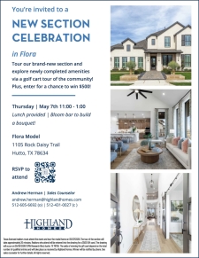 Be First to Tour Flora&rsquo;s Newest Homesites