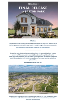 Easton Park&rsquo;s Most Coveted Homesites Are Here