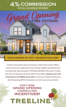 Treeline Grand Opening: Earn 4% Commission on Eligible Homes!