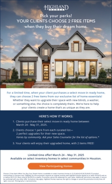 🎉 Big News: Your Clients Get 2 Free Home Upgrades with Highland Homes!