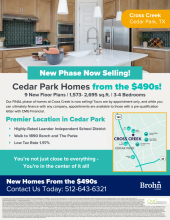 NOW SELLING – Cedar Park Homes from the $490s