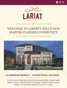 New Homes Available Now – Ten Model Homes Open in Lariat, Liberty Hill!