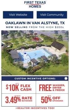 New Community. Big September Savings. Welcome to Oaklawn by First Texas Homes.