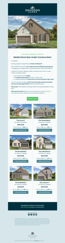 Model Home Now Under Construction at at Enclave at Newport