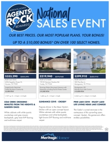 National Sale Agent Sneak Peek! Up to a $10,000 Bonus on 100+ Houston Homes!