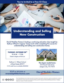 Join David Weekley Homes in Legacy for a FREE CE class worth 3 credits!