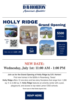 NEW DATE! Holly Ridge Grand Opening Now on July 1st!