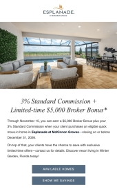Limited-Time $5,000 Broker Bonus in Esplanade at McKinnon Groves