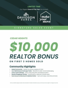 $10k Realtor Bonus at Cedar Heights
